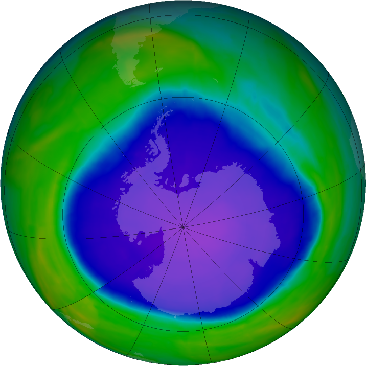 Antarctic ozone map for 08 October 2015